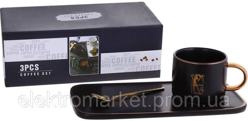 Набор кофейный с тарелкой и ложкой Кофейное утро Black Lisio 200мл DP218640 BonaDi ET, код: 8383669 - фото 2 - id-p2159735635