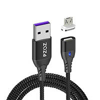 Магнитный кабель с наконечником для зарядки и передачи данных PZOZ Micro-USB 5А 1 м Черный SC, код: 7930823