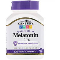 Мелатонин для сна 21st Century Melatonin, Quick Dissolve 10 mg 120 Tabs Cherry Flavor CEN-275 TO, код: 7545976