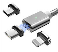 Магнитный кабель серый ESSAGER (micro USB, Type-C, Lightning) 1метр AG, код: 8382025