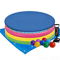 Детский надувной бассейн Intex Радужный с шариками 10 шт тентом подстилкой насосом 114 х 25 с GM, код: 7522012