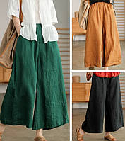 Р.42 до 52. Лляні спідниця жіночі штани з льону широкі штани плаццо модні. Вільні літні красиві кльош
