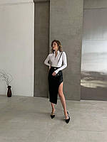 Стильная женская юбка миди с разрезом ткань : эко кожа мод # 610