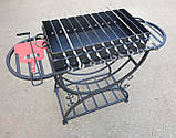 Мангал на 10 шампурів, сталь 4 мм, з двома боковими столиками (жаровня + стійка радіусна), фото 3