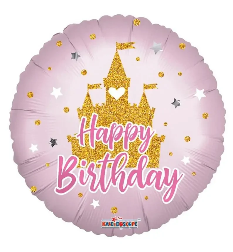 Фольгована куля з малюнком Happy Birthday замок