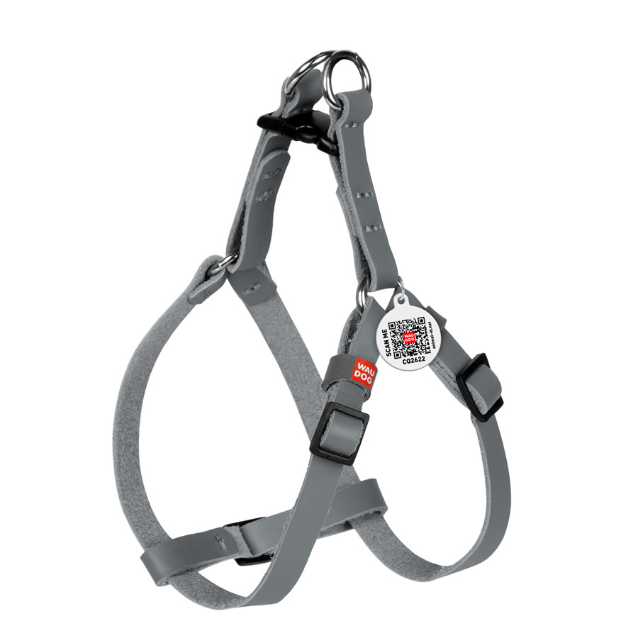 Шлея для котів і дрібних собак шкіряна WAUDOG Classic з QR-паспортом, пластиковий фастекс, XS, Ш 10 мм, В=С, фото 1