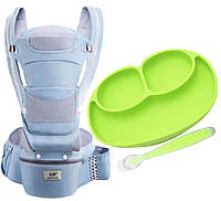 Хипсит эрго-рюкзак кенгуру переноска Baby Carrier 6 в 1 силиконовая тарелка и ложка (n-1941) TO, код: 7759466