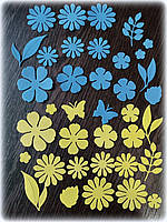 Вирубки з фоамірану метелики і рослини для скрапбукінга, прикрашення альбому, декор синій+жовтий 36 шт. Набор № 34