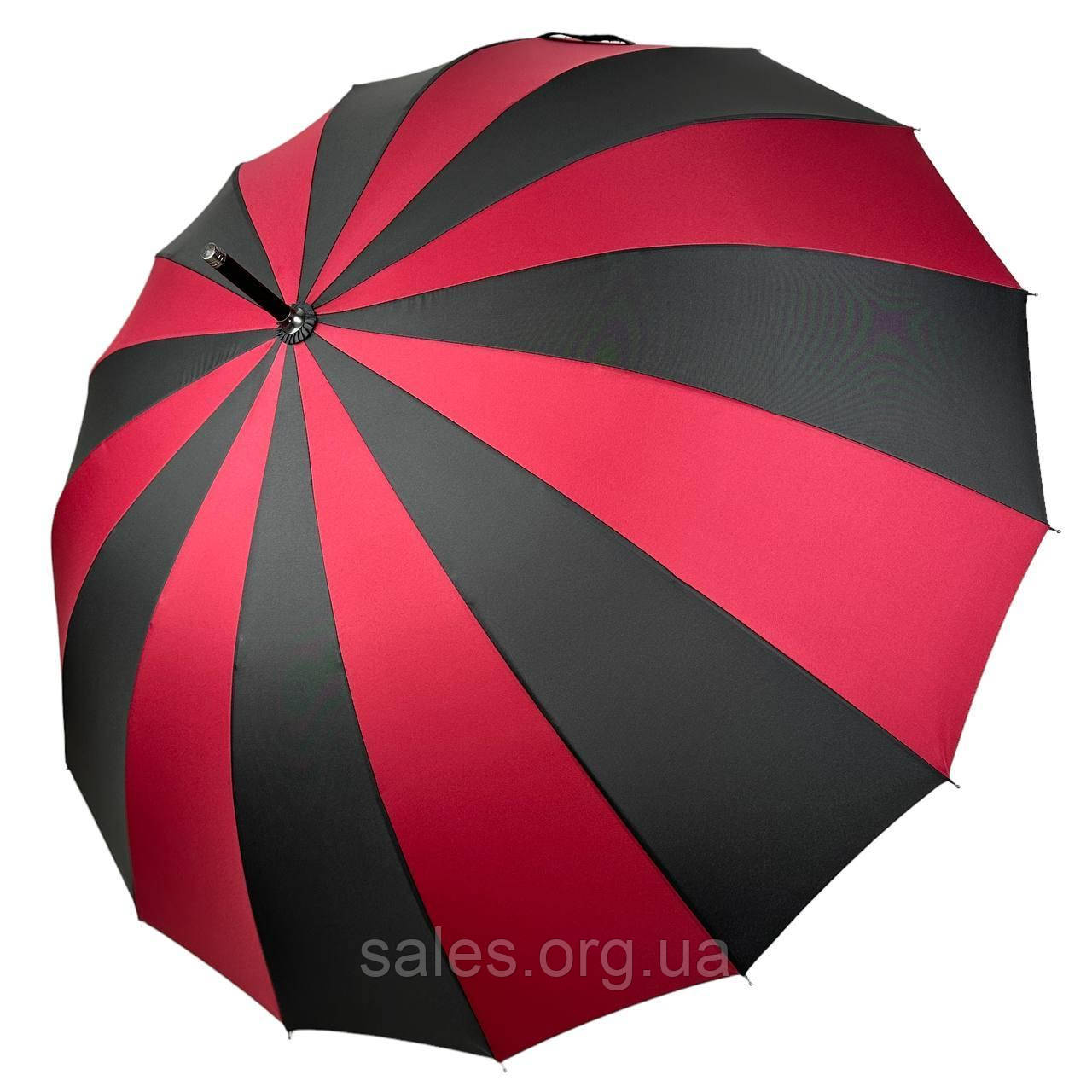 Жіноча парасолька-тростина на 16 спиць із контрастними секторами напівавтомат від фірми Toprain бордова SC, код: 8324149