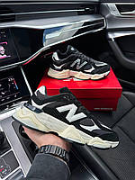 Мужские кроссовки New Balance 9060 Black White черно белые спортивные кросы из натуральной замши нью баланс