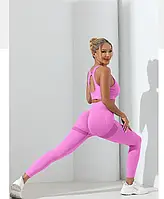 Женский спортивный костюм для фитнеса Yoga Set (лосины и топ) розовый тренировочный комплект S