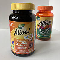 Nature s way, Alive kids premium multivitamin мультивітаміни для дітей, вишня, апельсин, виноград, 90 желейок