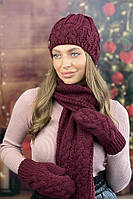 Комплект «Камелия» (шапка шарф рукавицы) Braxton бордовый 56-59 FE, код: 8352598