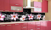Наклейка на скинали Zatarga на кухню Розовые Цветы на Черном фоне 600х3000 мм виниловая 3Д на PR, код: 5867678