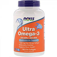 Омега 3 NOW Foods Ultra Omega 500 EPA 250 DHA 180 Fish Softgels NF1665 EV, код: 7645412