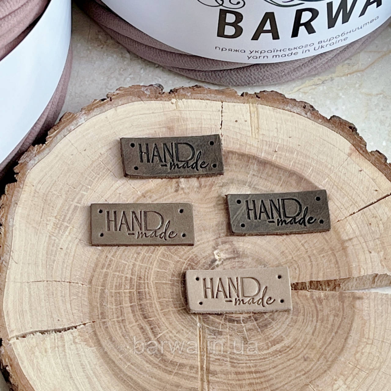 Шкіряна бірка пришивна з тисненням HANDMADE 3,5х1,5 см