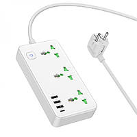 Удлинитель сетевой Hoco AC7A Multifunctional 3USB 1Type-C,PD 17W 3.4A 1.5m White SM, код: 8237236