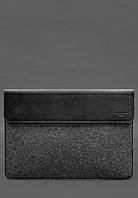 Чехол-конверт с клапаном кожа+фетр для MacBook 16 Черный Crazy Horse BlankNote MP, код: 8132101