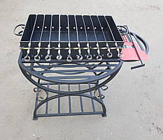 Мангал на 10 шампурів, сталь 4 мм, з двома столиками: переднім та боковим (жаровня + стійка радіусна)