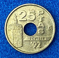 Монета Іспанії 25 песет 1992 р.
