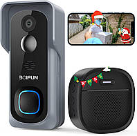 BOIFUN 2K Беспроводная Wi-Fi видеокамера дверного звонка, внешний дверной звонок с аккумулятором и звонком