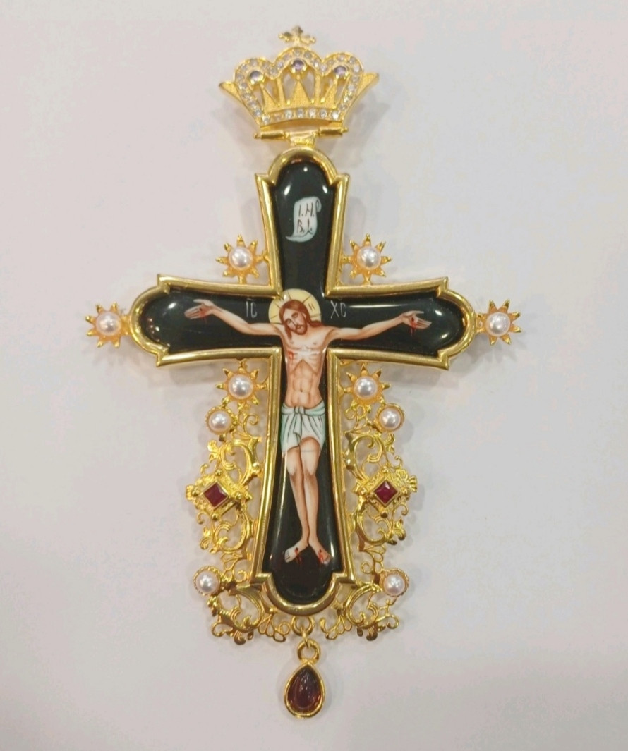 Хрест наперсний наградний з камінням та емаллю для священика