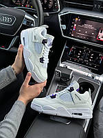 Женские кожаные кроссовки Nike Air Jordan 4 Retro Purple белые спортивные кеды из натуральной кожи найк