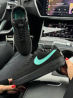 Женские кожаные кроссовки Nike Air Force 1 Low Black Mint черные спортивные кеды найк айр форс