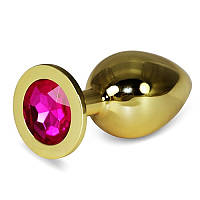 Золота анальна пробка з рожевим каменем Rosebud Anal Plug Large Bdsm4u KB, код: 8181667