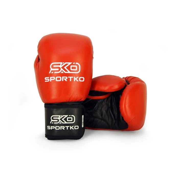 Шкіряні боксерські рукавички Sportko червоні (10, 12, 14, 16 унцій)