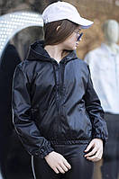 Підліткова куртка-бомбер з екошкіри на змійках із капюшоном розміри 140-164