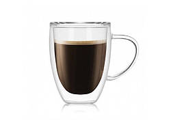 Скляна склянка для чаю та кави з подвійними стінками та подвійним дном А-Плюс 7005 Capuchino 310 SC, код: 8262252