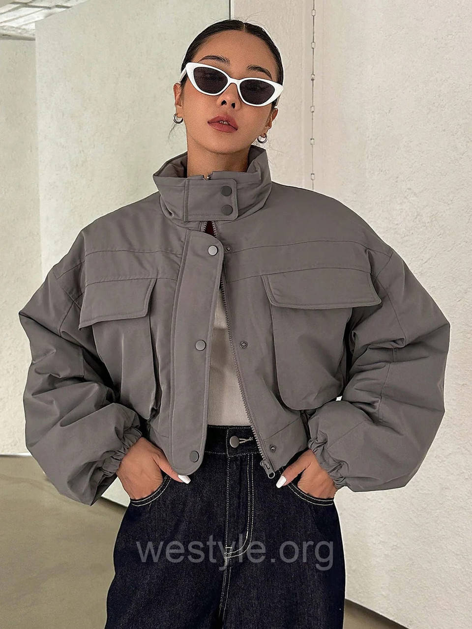 Куртка бомбер жіноча демісезонна — 018 сірий колір
