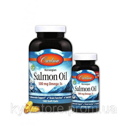 Жир лосося Carlson Labs Norwegian Salmon Oil 500 mg 180+50 Soft Gels KV ...