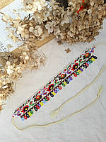 Нашийний стрічковий гердан весняний з бісеру квіти відтворена традиційна українська прикраса на зав'язках