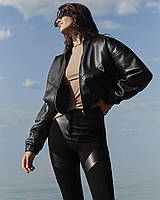 Куртка бомбер жіноча демісезонна з екошкіри — 017 чорний колір