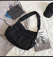 Вінтажна полотняна сумка через плече, жіноча чоловіча, чорна