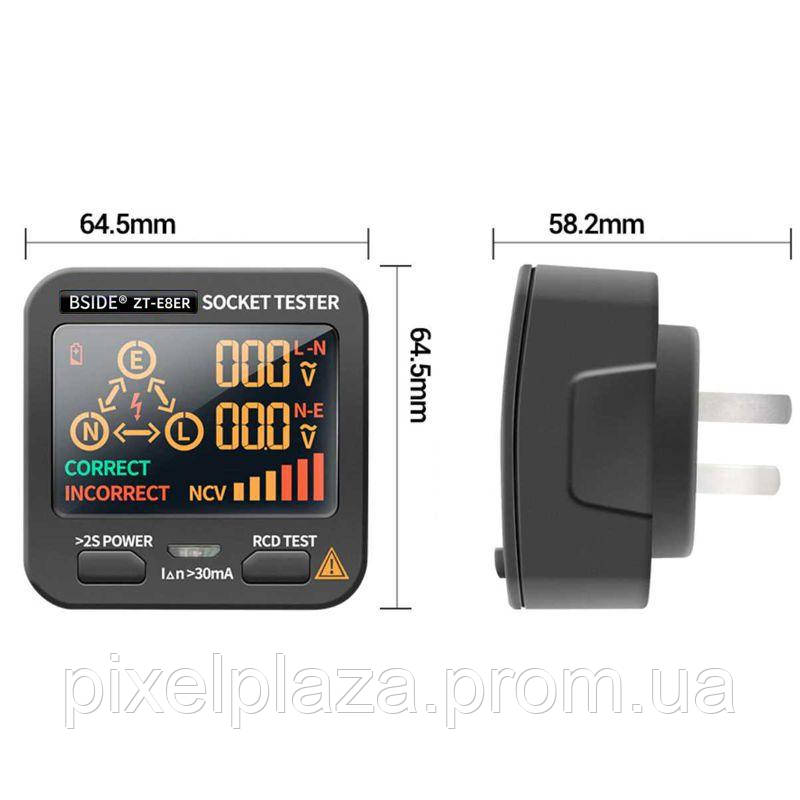 Тестер розеток цифровой BSIDE ZT-E8ER, с функцией бесконтактного индикатора напряжения (10075 PZ, код: 2690414 - фото 6 - id-p2159594445