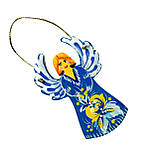 Новорічний декор ялинкова іграшка з дерева ручної роботи Петриківський розпис підвіска на ялинку ЯНГОЛ-ОХОРОНЕЦЬ, фото 2