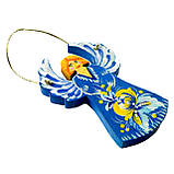 Новорічний декор ялинкова іграшка з дерева ручної роботи Петриківський розпис підвіска на ялинку ЯНГОЛ-ОХОРОНЕЦЬ, фото 4