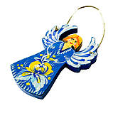 Новорічний декор ялинкова іграшка з дерева ручної роботи Петриківський розпис підвіска на ялинку ЯНГОЛ-ОХОРОНЕЦЬ, фото 5