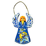 Новорічний декор ялинкова іграшка з дерева ручної роботи Петриківський розпис підвіска на ялинку ЯНГОЛ-ОХОРОНЕЦЬ, фото 6