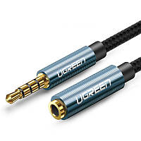 AUX 3.5mm удлинитель Ugreen AV118 аудио кабель, 4-pin, 1.5м Чёрный с синим TT, код: 6457259