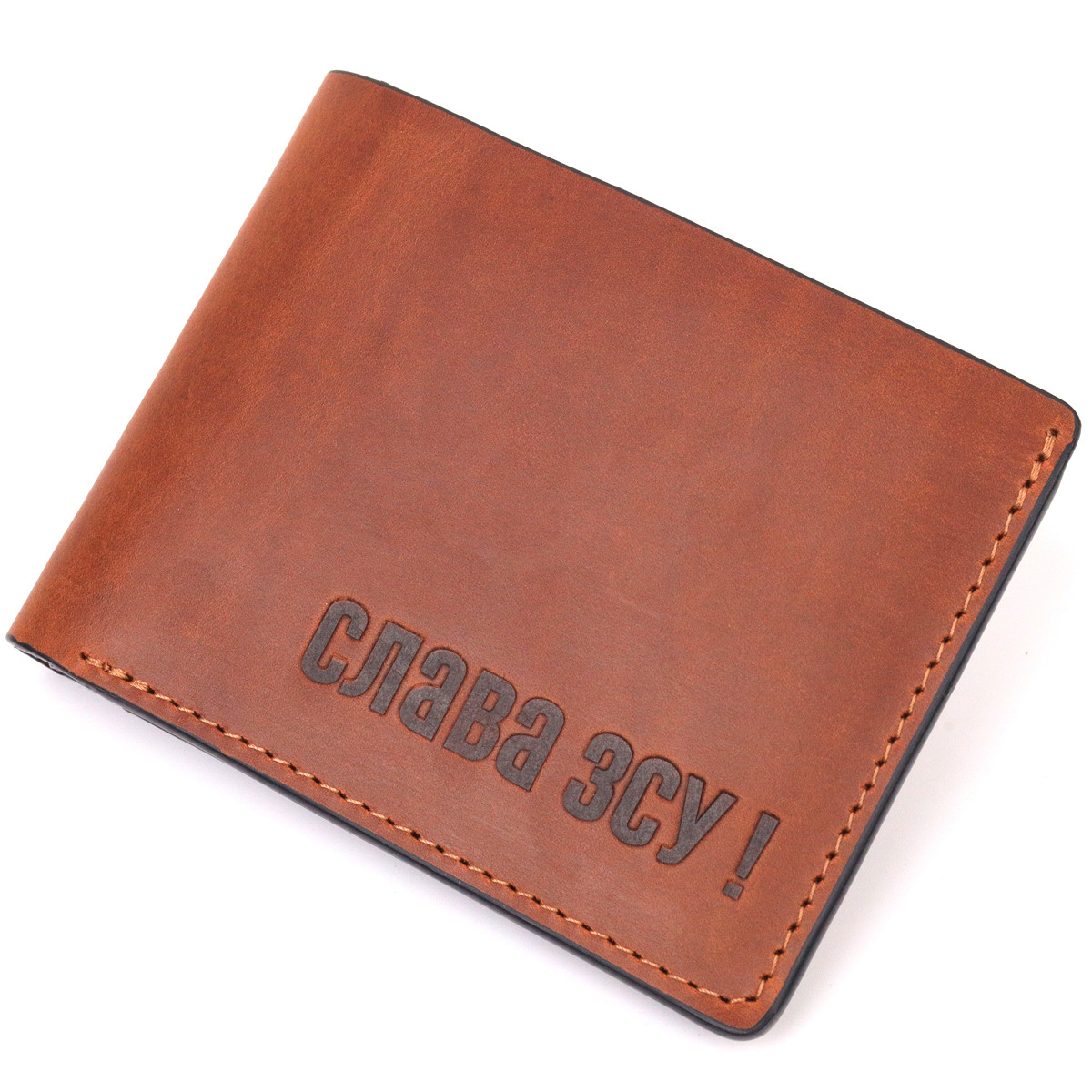 Чоловічий шкіряний гаманець на два складання Слава ЗСУ GRANDE PELLE 16737 Світло-коричневий SC, код: 7803785