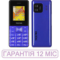 Кнопковий телефон Tecno T301, синій, на 2 сім-карти, з ліхтариком, FM-радіо
