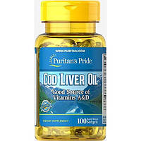 Жир из печени трески Puritan's Pride Cod Liver Oil 415 mg 100 Softgels EJ, код: 7518810