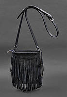 Шкіряна жіноча сумка з бахромою мінікросбоді Fleco темно-синя BlankNote KB, код: 8132714