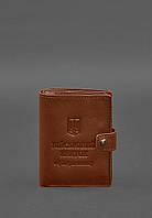 Кожаная обложка-портмоне для военного билета офицера запаса (узкий документ) Светло-коричневы CS, код: 8321897