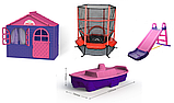 НАБІР Дитячий пластиковий будиночок зі шторками, дитяча пластикова гірка, пісочниця ТМ Doloni та батут 140 см, фото 2