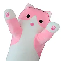 Мягкая игрушка Кот Батон подушка обнимашка 50 см Розовая